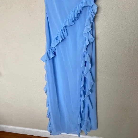 HOUSE OF CB 'Ariela' Soft‎ Blue Ruffle Maxi Dress NWOT size L - Picture 13 of 13